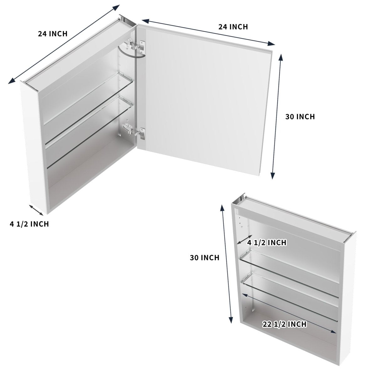 Rim-s right-hinge LED medicine cabinet front view with illuminated mirror