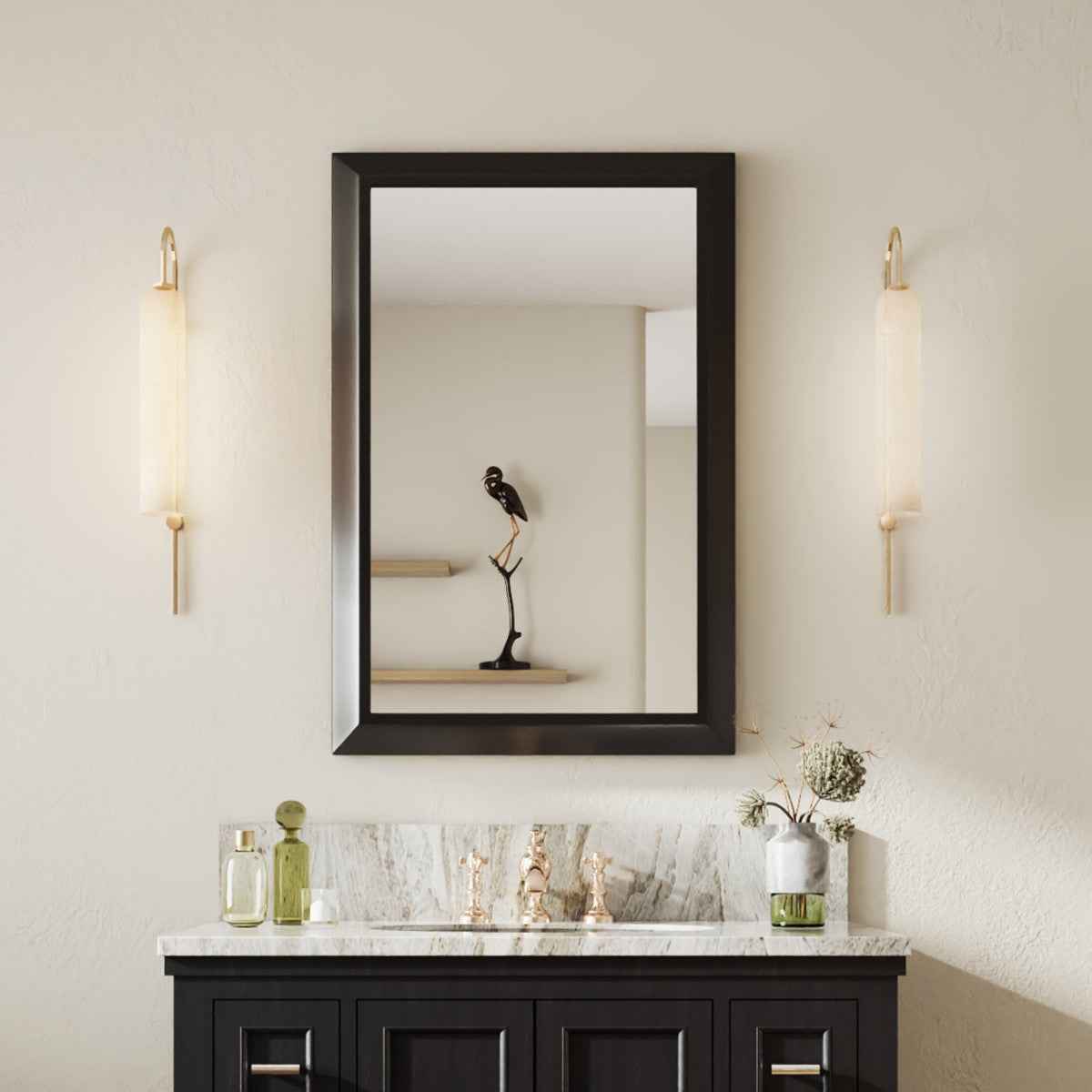 24" x 36" Modern, Elegant Rectangular Wall Mirror with Tempered Glass, Shatterproof, Rust-Resistant Wood Grain Aluminum Frame for Bathroom, Living Room & Hallway| Nolhurst