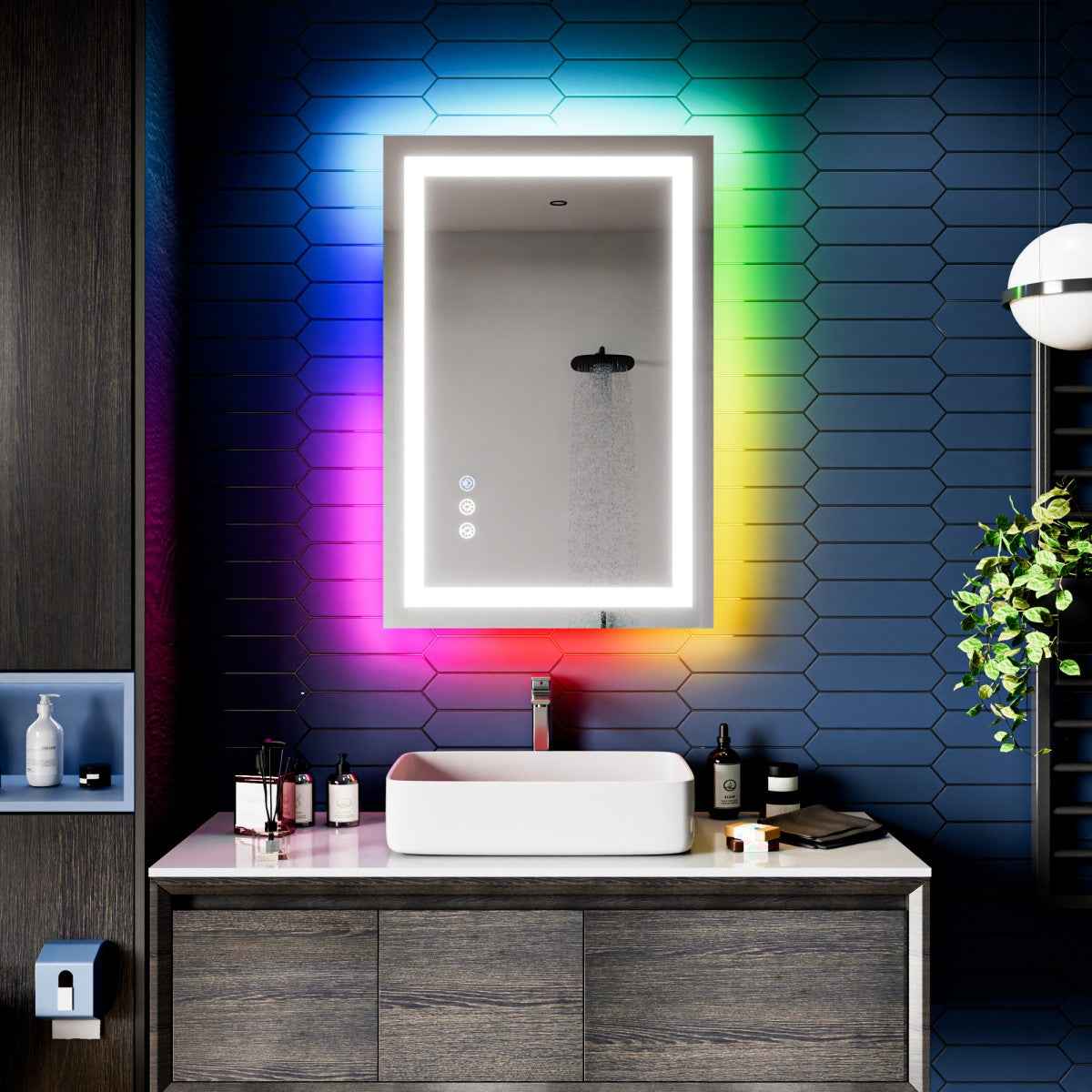 24"x 36" RGB Smart LED Bathroom Mirror–Color Changing Backlit Mirror with Anti-Fog & Dimmable Touch Control|Exbrite DYLUX
