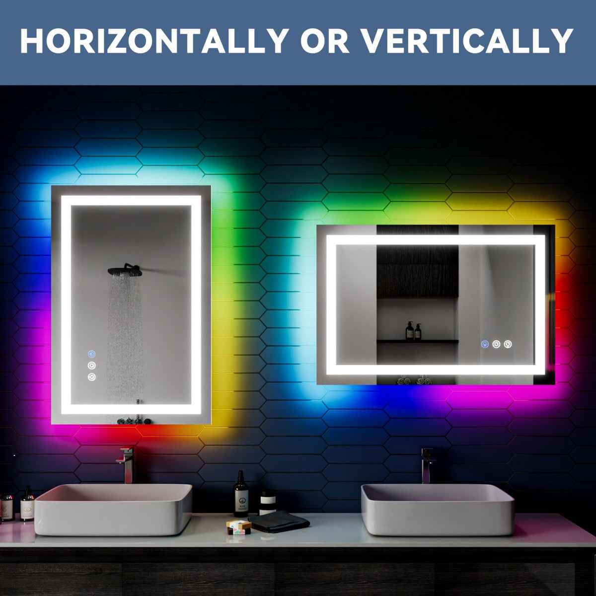 24"x 36" RGB Smart LED Bathroom Mirror–Color Changing Backlit Mirror with Anti-Fog & Dimmable Touch Control|Exbrite DYLUX