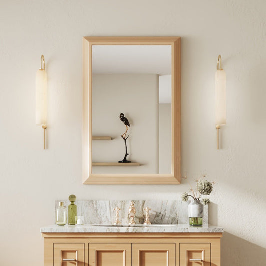 24" x 36" Modern Light Wood Grain Mirror on the Wall with Shatterproof Tempered Glass for Bathroom, Living Room & Hallway | Nolhurst