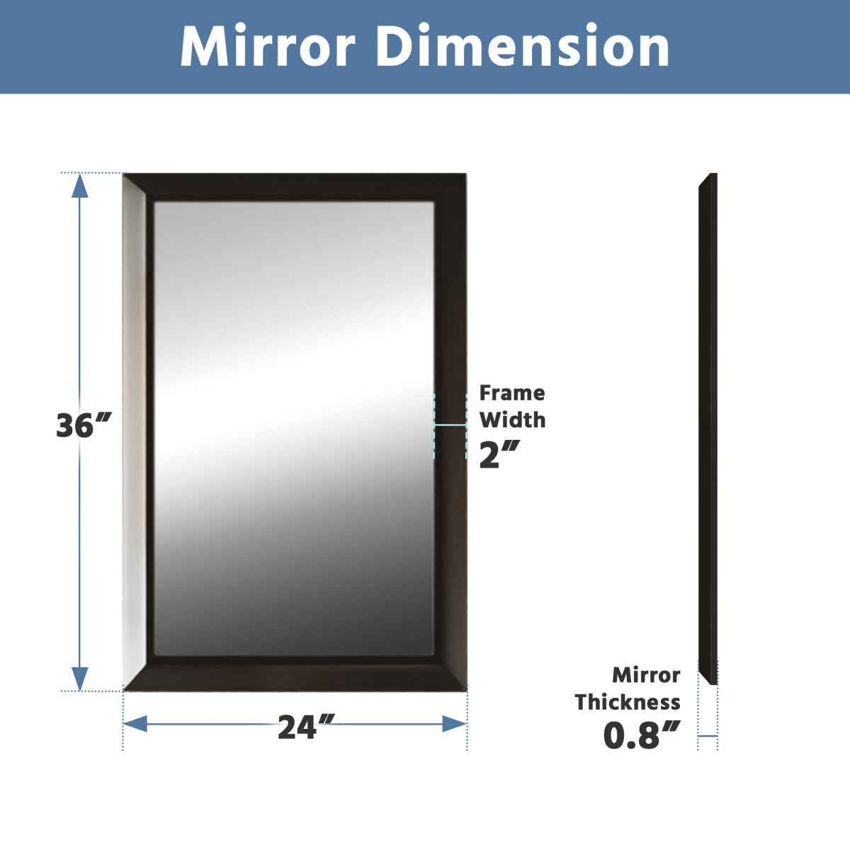 24" x 36" Modern, Elegant Rectangular Wall Mirror with Tempered Glass, Shatterproof, Rust-Resistant Wood Grain Aluminum Frame for Bathroom, Living Room & Hallway| Nolhurst