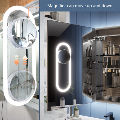 Illusion-B 24" x 32" LED Lighted Inset Mirrored Medicine Cabinet with Magnifiers Front and Back Light,Hinge on Left - ExBriteUSA