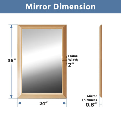 24" x 36" Modern Light Wood Grain Mirror on the Wall with Shatterproof Tempered Glass for Bathroom, Living Room & Hallway | Nolhurst