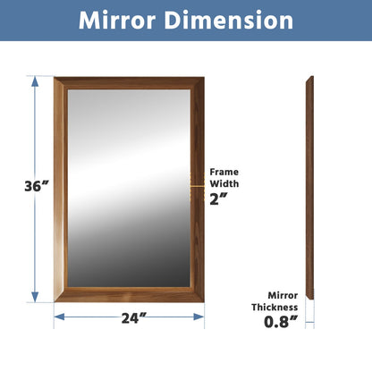 24" x 36" Dark Wood Grain Modern, Elegant Rectangular Wall Mirror with Tempered Glass, Shatterproof, Rust-Resistant Dark Wood Grain Aluminum Frame for Bathroom, Living Room & Hallway| Nolhurst