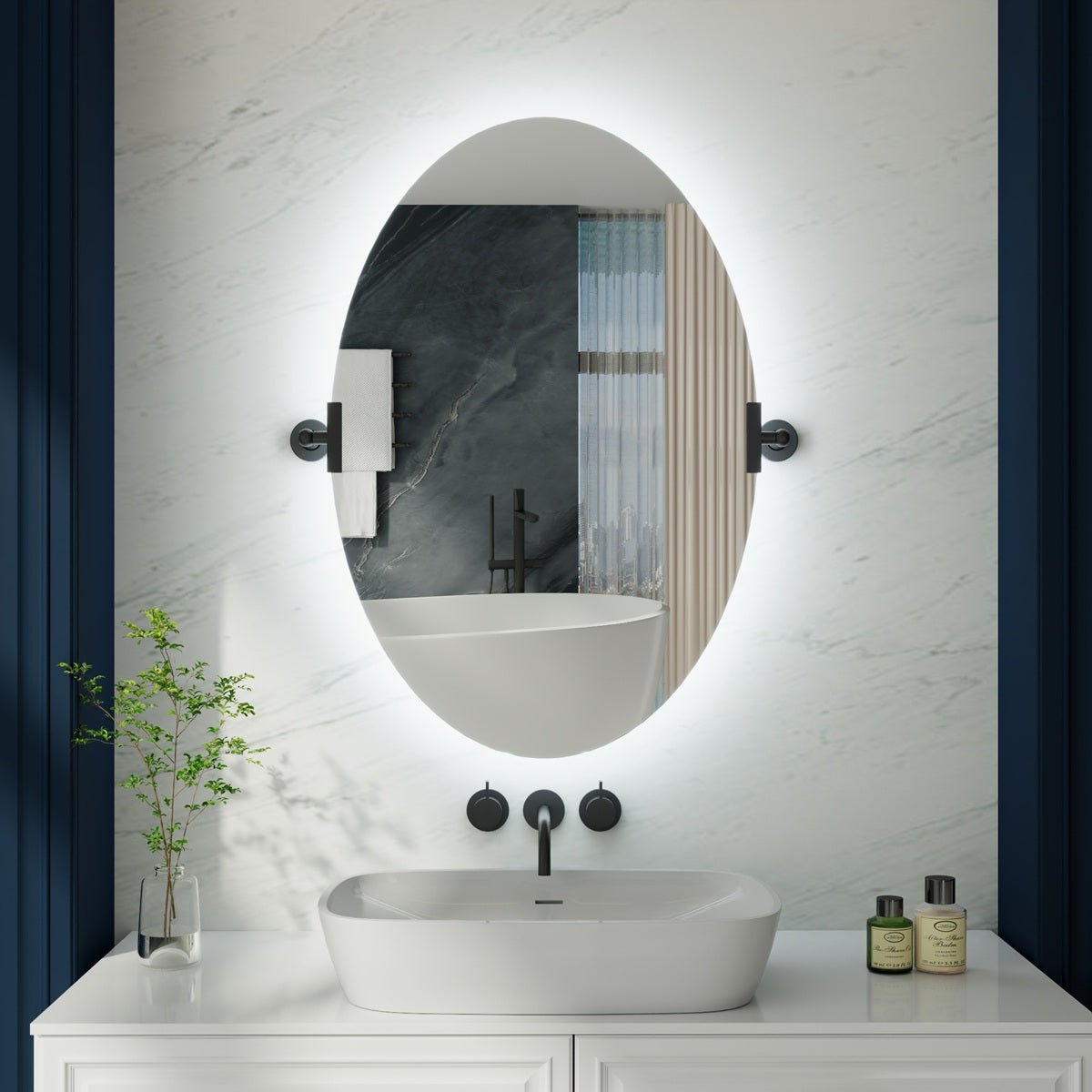24"x 36" Navi-pro Frameless Oval 3-Color Backlit Pivoting LED Bathroom Mirror