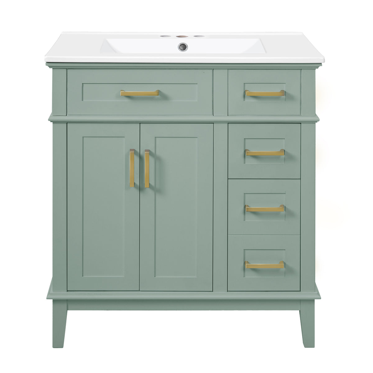 Exbrite 30-Inch Light Green Bathroom Vanity with Ceramic Sink and Two Drawers