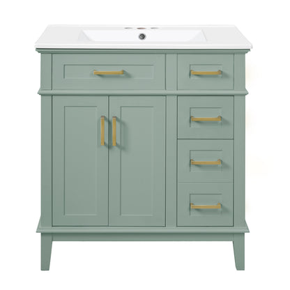 Exbrite 30-Inch Light Green Bathroom Vanity with Ceramic Sink and Two Drawers