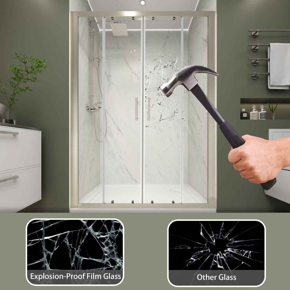 Holden 50-54.W x 70.H Easy Clean Double Framed Sliding Shower Door with 1/4" (6mm) Clear SGCC Tempered Glass, Brushed Nickel Finish,Burshed Nickel (Copy)