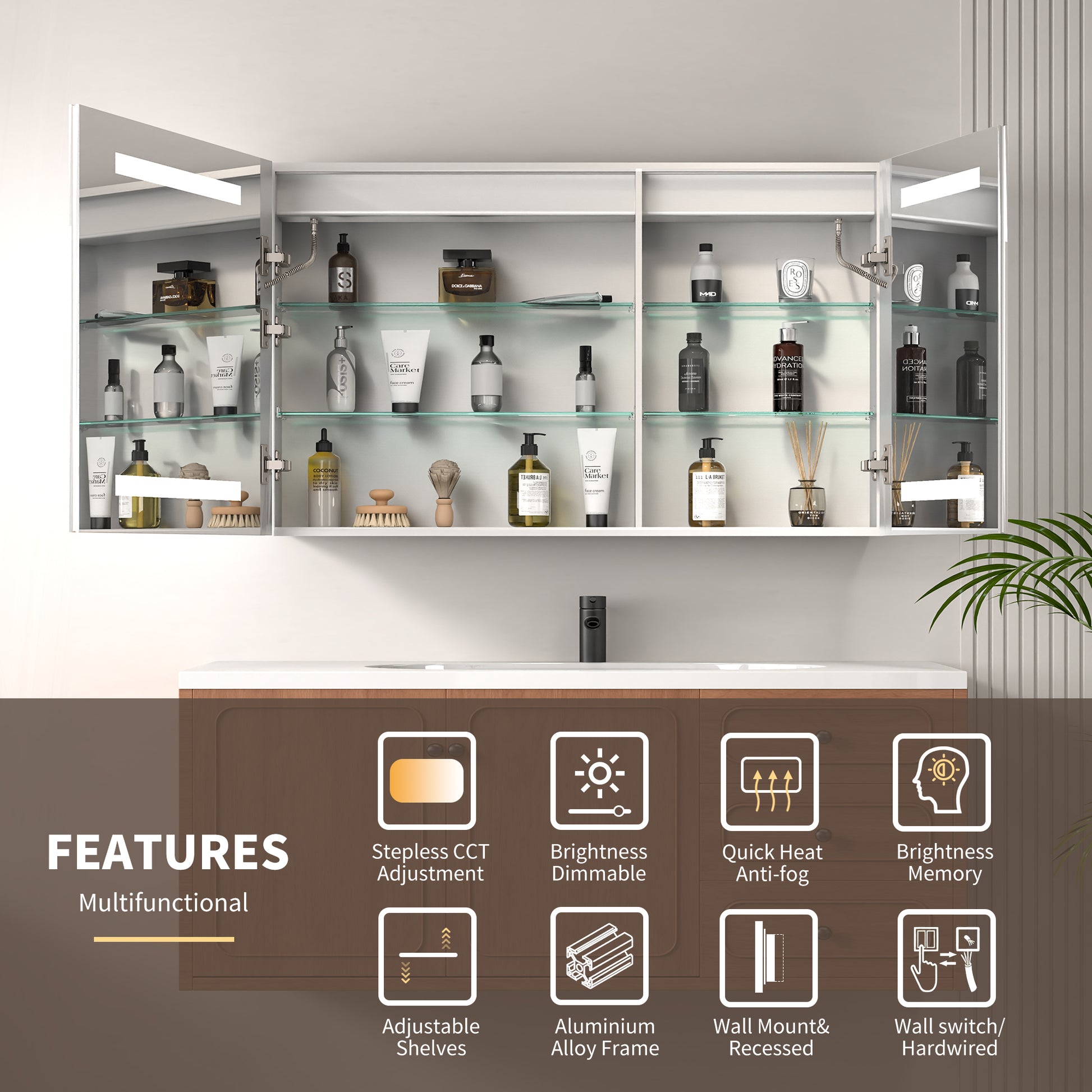 ExBrite 24" x 30" LED Lighted Medicine Cabinet with Adjustable Shelves, Anti-Fog, Beveled Design, Recessed or Surface Mount - ExBriteUSA