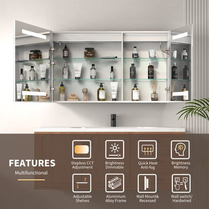 ExBrite 24" x 30" LED Lighted Medicine Cabinet with Adjustable Shelves, Anti-Fog, Beveled Design, Recessed or Surface Mount - ExBriteUSA