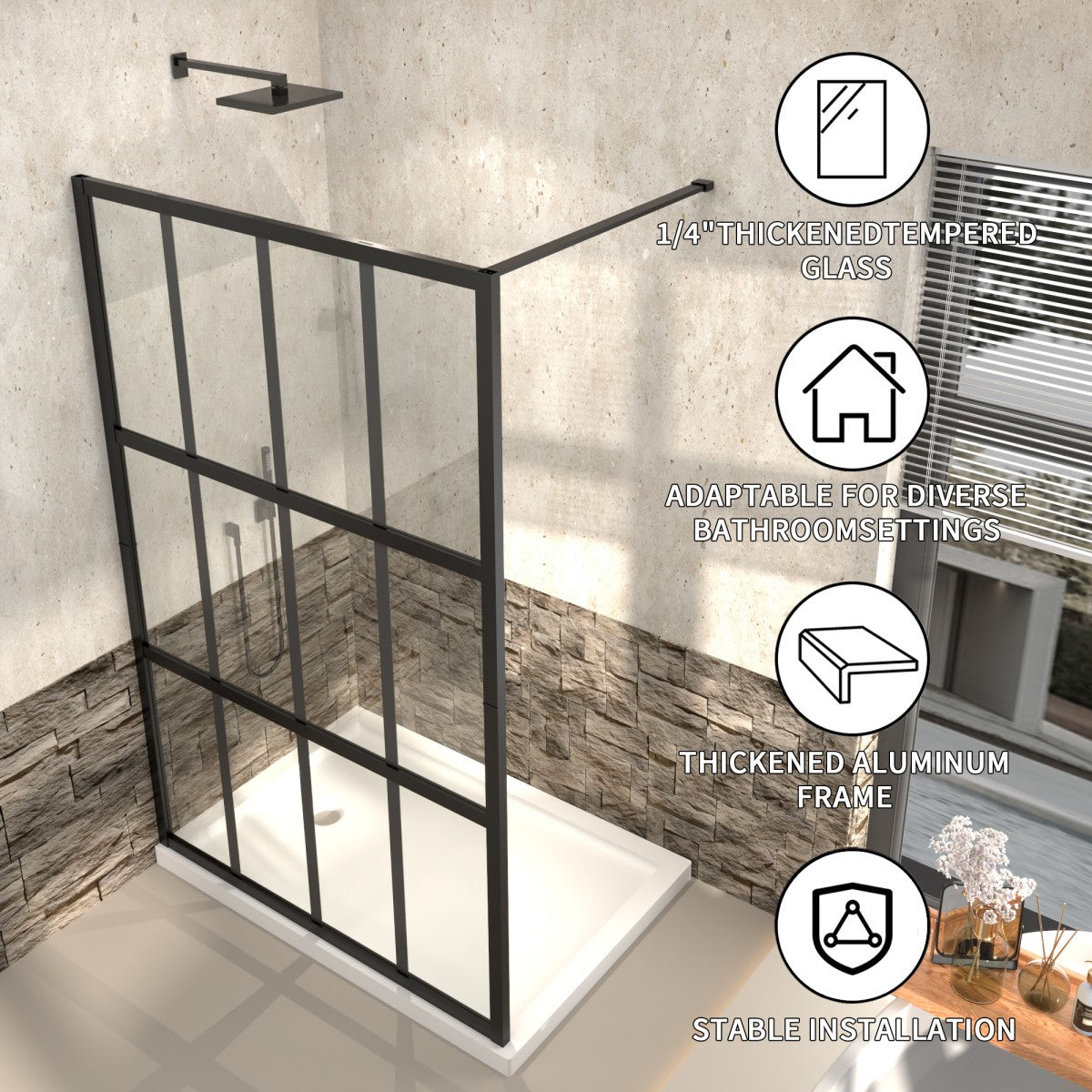 Atlas 46" X 72" Black Shower Door Clear Tempered Glass Framed Shower Screen Walk-in,Corner shower door