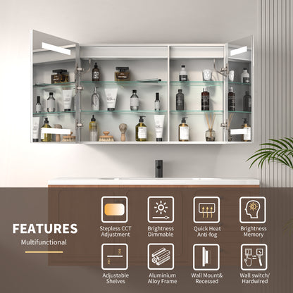 ExBrite 36" x 24" LED Lighted Medicine Cabinet with Adjustable Shelves, Anti-Fog, Beveled Design, Recessed or Surface Mount - ExBriteUSA
