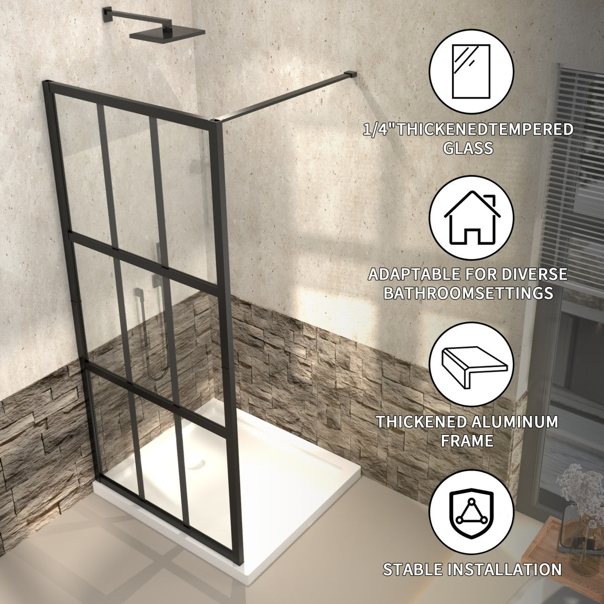 Atlas 34" X 72" Black Shower Door Clear Tempered Glass Framed Shower Screen Walk-in,Corner shower door