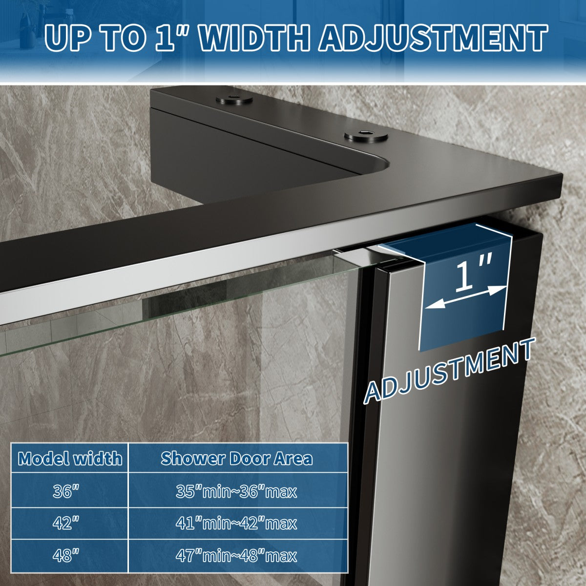 47-48" x 74" Pivot Frameless Shower Door,Matte Black,Easy clean|ExBrite Valor Series