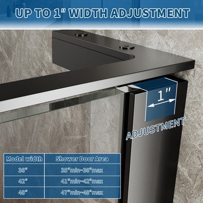 47-48" x 74" Pivot Frameless Shower Door,Matte Black,Easy clean|ExBrite Valor Series