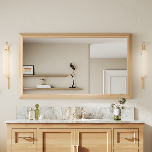 55" x 32" Light Wood Grain Modern, Elegant Rectangular Wall Mirror with Tempered Glass, Shatterproof, Rust-Resistant Light Wood Grain Aluminum Frame for Bathroom, Living Room & Hallway| Nolhurst