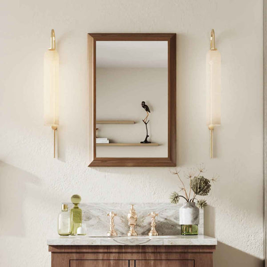 16" x 24" Modern, Elegant Rectangular Wall Mirror with Tempered Glass, Shatterproof, Rust-Resistant Dark Wood Grain Aluminum Frame for Bathroom, Living Room & Hallway| Nolhurst