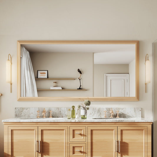 72" x 36" Light Wood Grain Modern, Elegant Rectangular Wall Mirror with Tempered Glass, Shatterproof, Rust-Resistant Light Wood Grain Aluminum Frame for Bathroom, Living Room & Hallway| Nolhurst