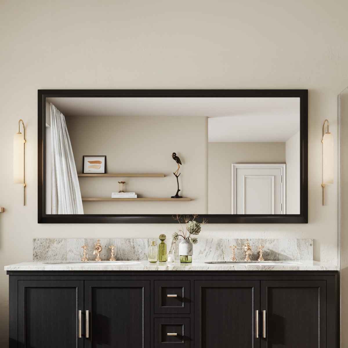 72" x 36" Modern, Elegant Rectangular Wall Mirror with Tempered Glass, Shatterproof, Rust-Resistant Wood Grain Aluminum Frame for Bathroom, Living Room & Hallway| Nolhurst