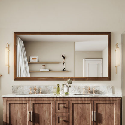 72" x 36" Light Wood Grain Modern, Elegant Rectangular Wall Mirror with Tempered Glass, Shatterproof, Rust-Resistant Dark Wood Grain Aluminum Frame for Bathroom, Living Room & Hallway| Nolhurst