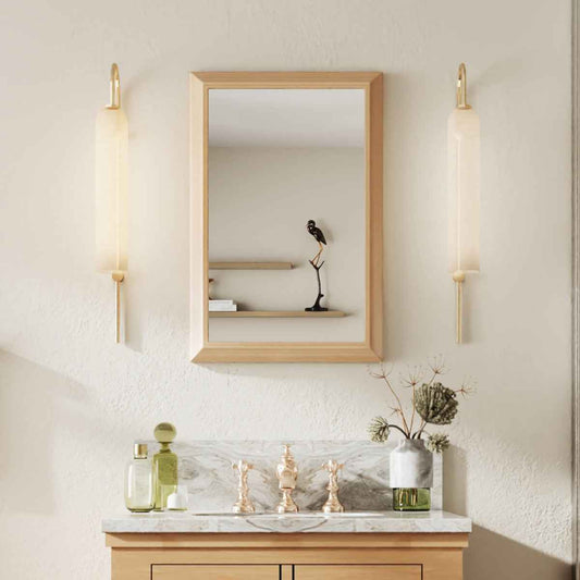 16" x 24" Modern, Elegant Rectangular Wall Mirror with Tempered Glass, Shatterproof, Rust-Resistant Light Wood Grain Aluminum Frame for Bathroom, Living Room & Hallway| Nolhurst