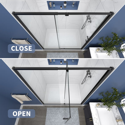 Flexi Showers 50-54" W x 71" H Glass Shower Doos Semi-Frameless,6mm Clear Tempered Glass Panel, Black Finish - ExBriteUSA