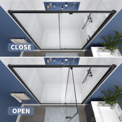 Flexi Showers 56-60" W x 71" H Glass Shower Doos Semi-Frameless,6mm Clear Tempered Glass Panel,Black Finish - ExBriteUSA