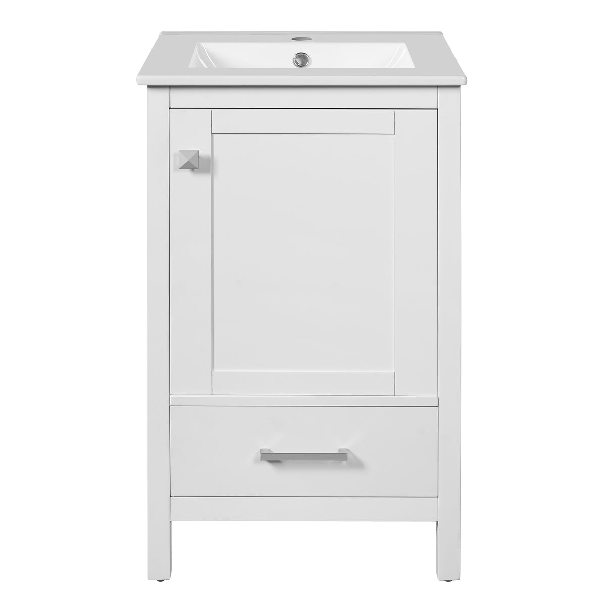 Exbrite White Bathroom Vanity with Ceramic Sink and Organizer Storage