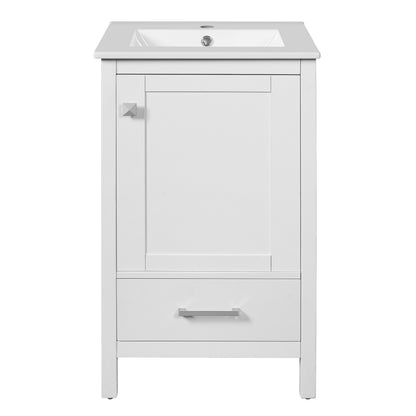 Exbrite White Bathroom Vanity with Ceramic Sink and Organizer Storage