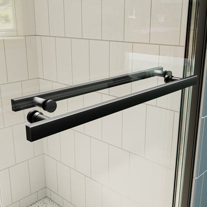 ExRoll Semi-Frameless Shower Sliding Glass 50-54 in. W x 74 in. H Bypass Sliding Shower Enclosure,Matte Black,Explosion-proof,Easy-to-clean coating