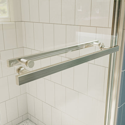 ExRoll 44-48" x 74" Frameless Shower Sliding Glass,Brushed Nickel,Water Repellent Glass Shower Door,Explosion-proof,Easy-to-clean coating