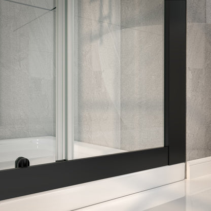 Holden 56-60"W x 70"H Easy Clean Shatter Proof Double Framed Sliding Shower Door with 1/4" (6mm) Clear SGCC Tempered Glass,Matte Black Finish