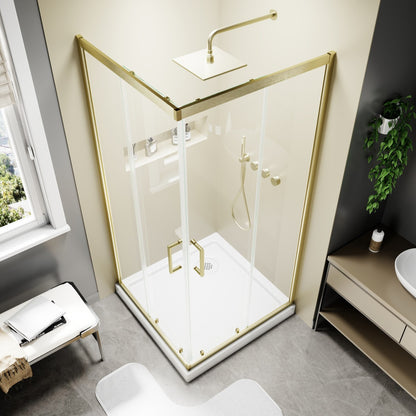 Haven 38" x 72" Corner Shower Enclosure,6mm Clear Glass,Double Sliding Shower Doors,Brushed Gold,Not Base,Adjustable