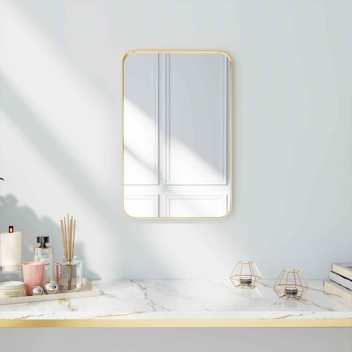 Noir 16" x 24" Gold Framed Rectangular Bathroom Mirror