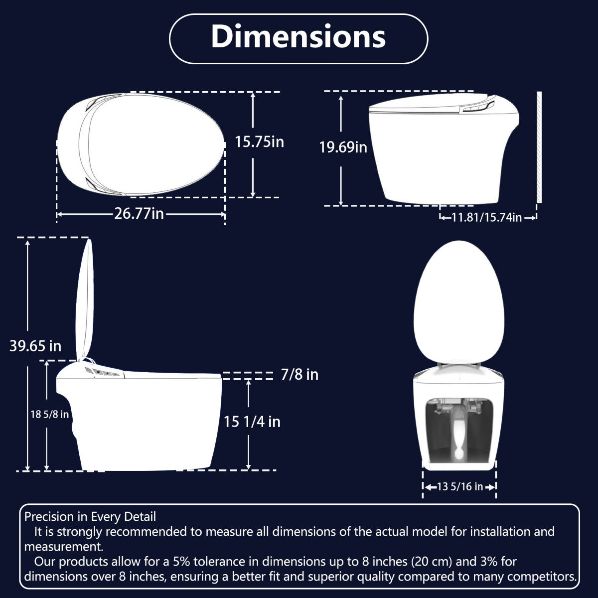 EP Exbrite Unique Smart Toilet with Bidet Built In, Intelligent One Piece Toilet For Modern Bathroom, Auto Open/Close Seat, Foot Sensor, LED Display,Night Light, Warm Water & Dryer,Grey