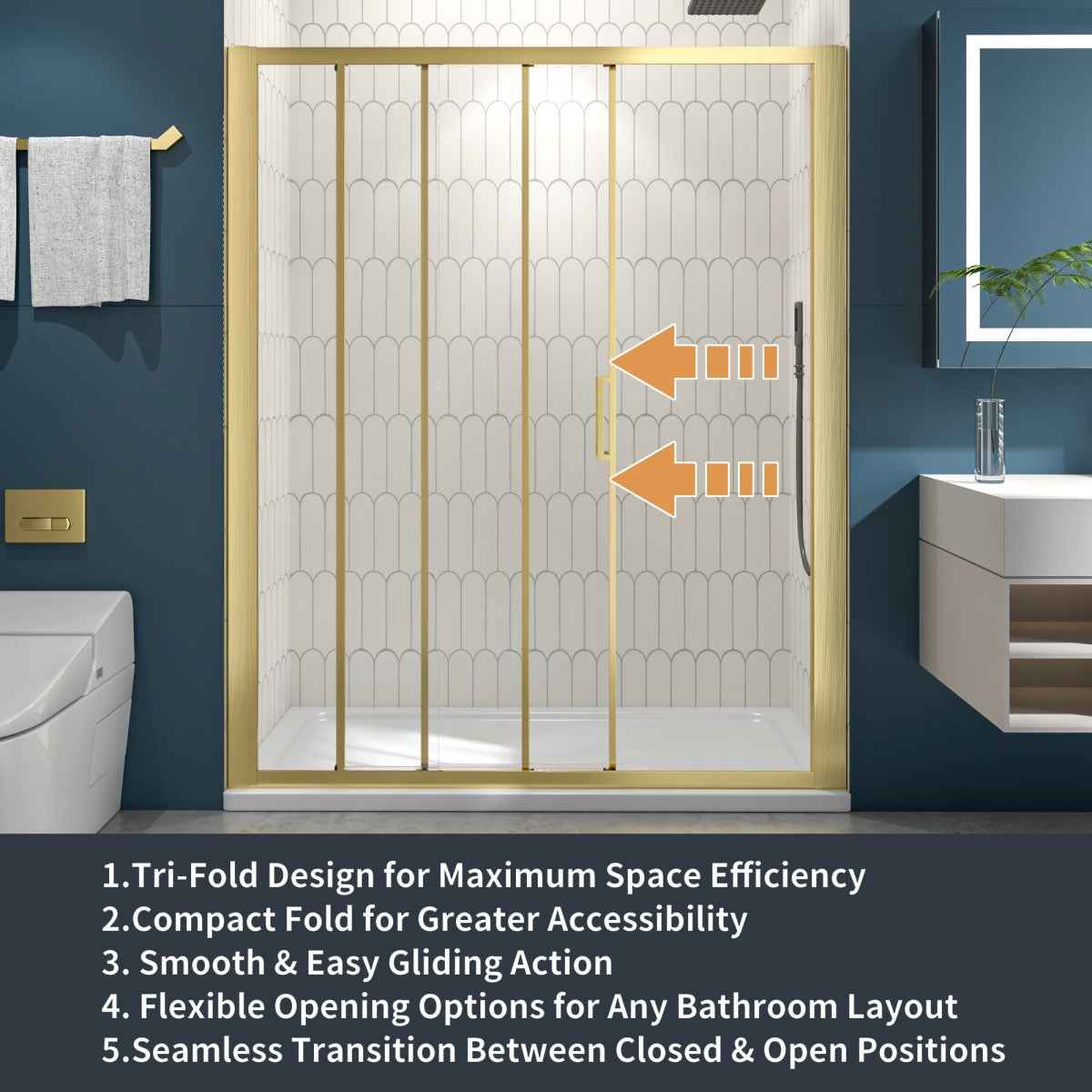 Nexus 56-60W x 70.H Easy Clean Triple Framed Sliding Shower Door with 1/4" (6mm) Clear SGCC Tempered Glass,Brushed Golde Finish (Copy) (Copy)