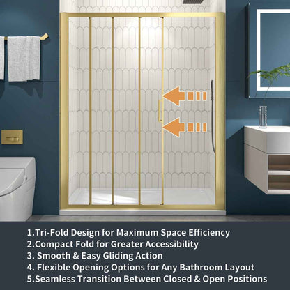 Nexus 56-60W x 70.H Easy Clean Triple Framed Sliding Shower Door with 1/4" (6mm) Clear SGCC Tempered Glass,Brushed Golde Finish (Copy) (Copy)