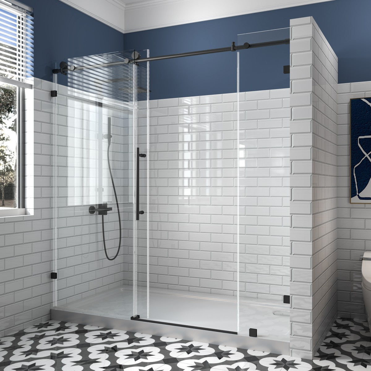 Norton Frameless Sliding Shower Door 72 in W x 74 in H,Matte Black,Frameless Shower Door with 5/16" (8mm) Clear Tempered Glass,Easy Clean - ExBriteUSA