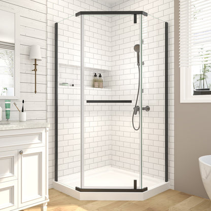 Prism Neo-Angle Frameless Shower Door 38 in. W x 72 in. H Corner Shower Enclosure,6mm Clear Glass,Pivot Shower Doors,Matte Black,Not Base
