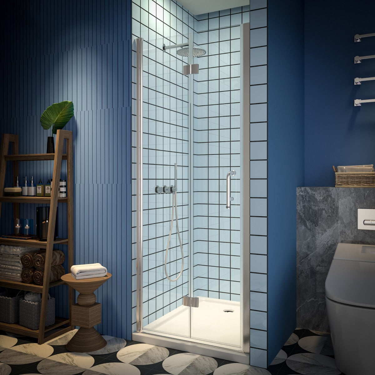 Exbrite Adapt Bifold Shower Door 30-32 in.W x 72 in.H Pivot Swing Shower Doors,Brushed Nickel,Tempered Glass