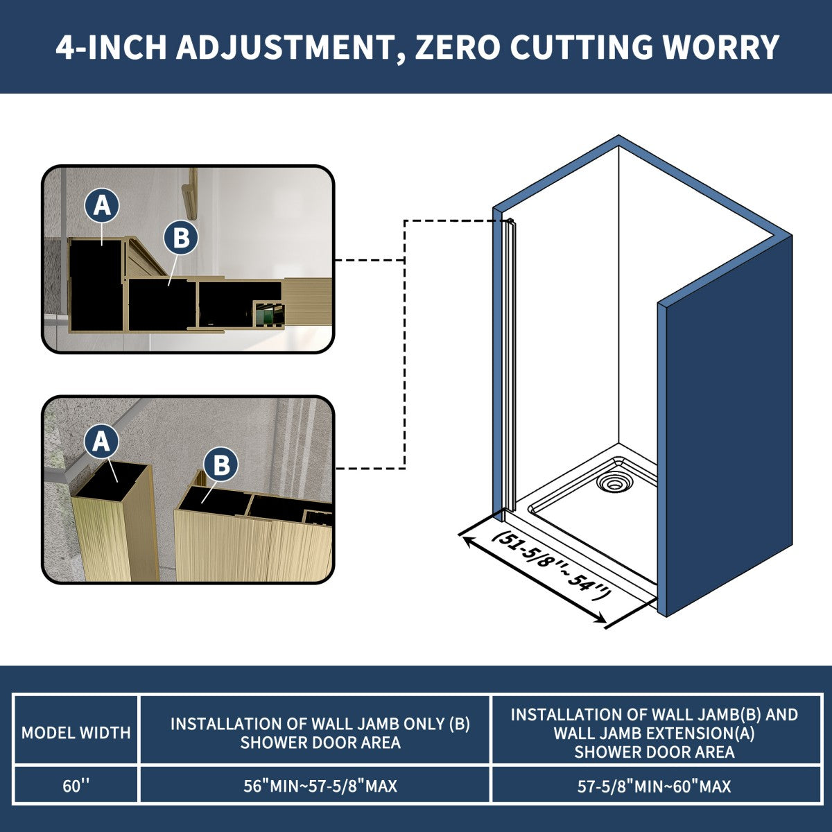 Nexus 44-48W x 70.H Easy Clean Framed Tri-Fold Sliding Shower Door with 1/4" (6mm) Clear SGCC Tempered Glass,Brushed Golde Finish