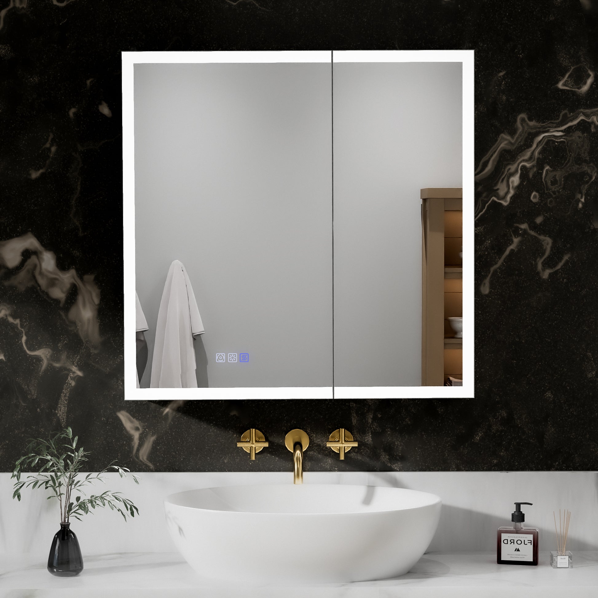 ExBrite 30"W x 30"H LED Medicine Cabinet with Anti-Fog, Stepless Color Temperature and Dimming, Adjustable Shelves, Aluminum Frame, Recessed or Surface Mount - ExBriteUSA