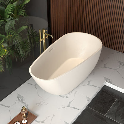 Allsumhome RockE 59" Freestanding Soaking Bathtubs - Stone Touch in Milky Coffee, Scratch-proof, cUPC Certified Freestanding Bath Tubs