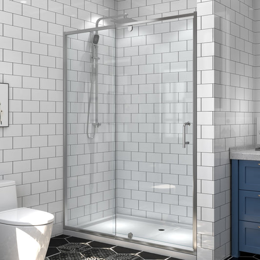 Flexi-B Showers 50-54" W x 71" H Glass Shower Doos Semi-Frameless,6mm Clear Tempered Glass Panel, Black Finish (Copy) - ExBriteUSA