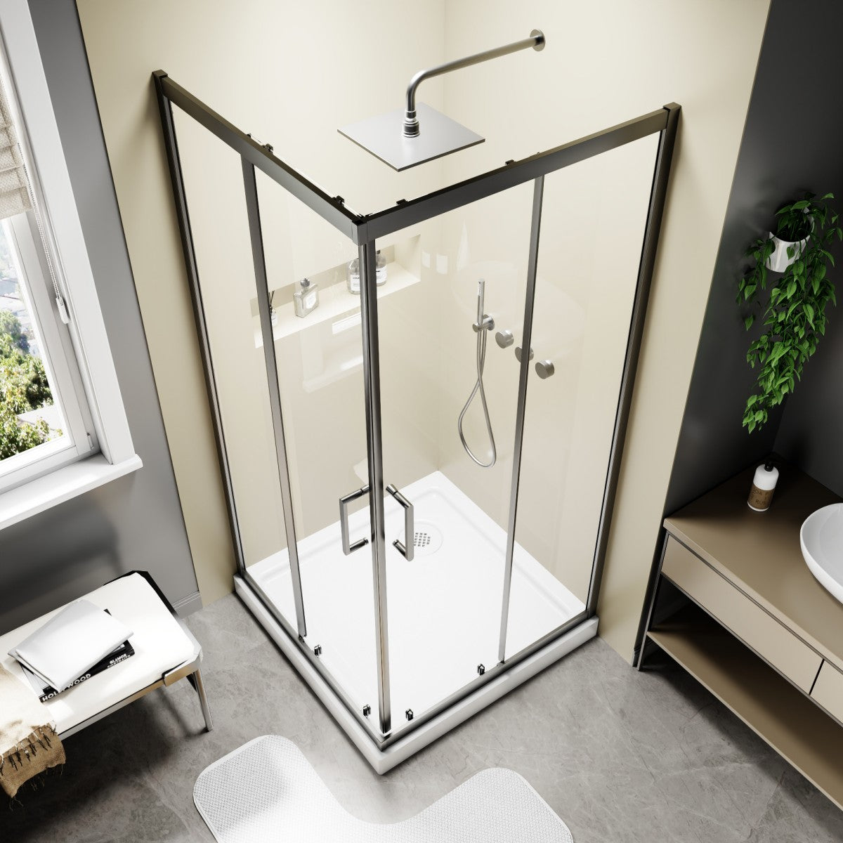 Haven 38" x 72" Matte Black Corner Shower Enclosure,6mm Clear Glass,Double Sliding Shower Doors,Not Base,Adjustable