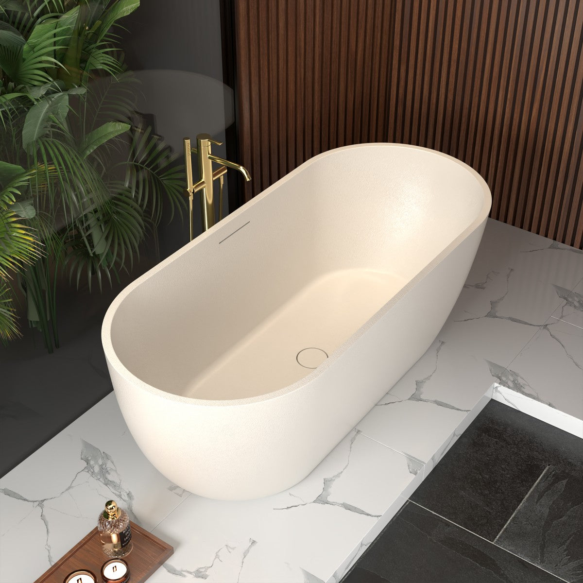 Allsumhome RockX 67" Freestanding Bathtub Modern - Stone Touch in Milky Coffee, Scratch-proof, cUPC Certified Freestanding Bath Tubs