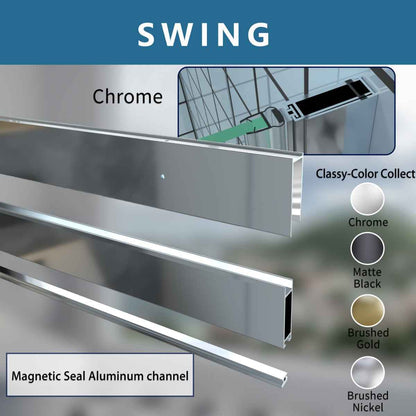 Classy 34-36" W x 72" H Hinged Pivot Semi-Frameless Shower Door Chrome Install Glass Shower Door