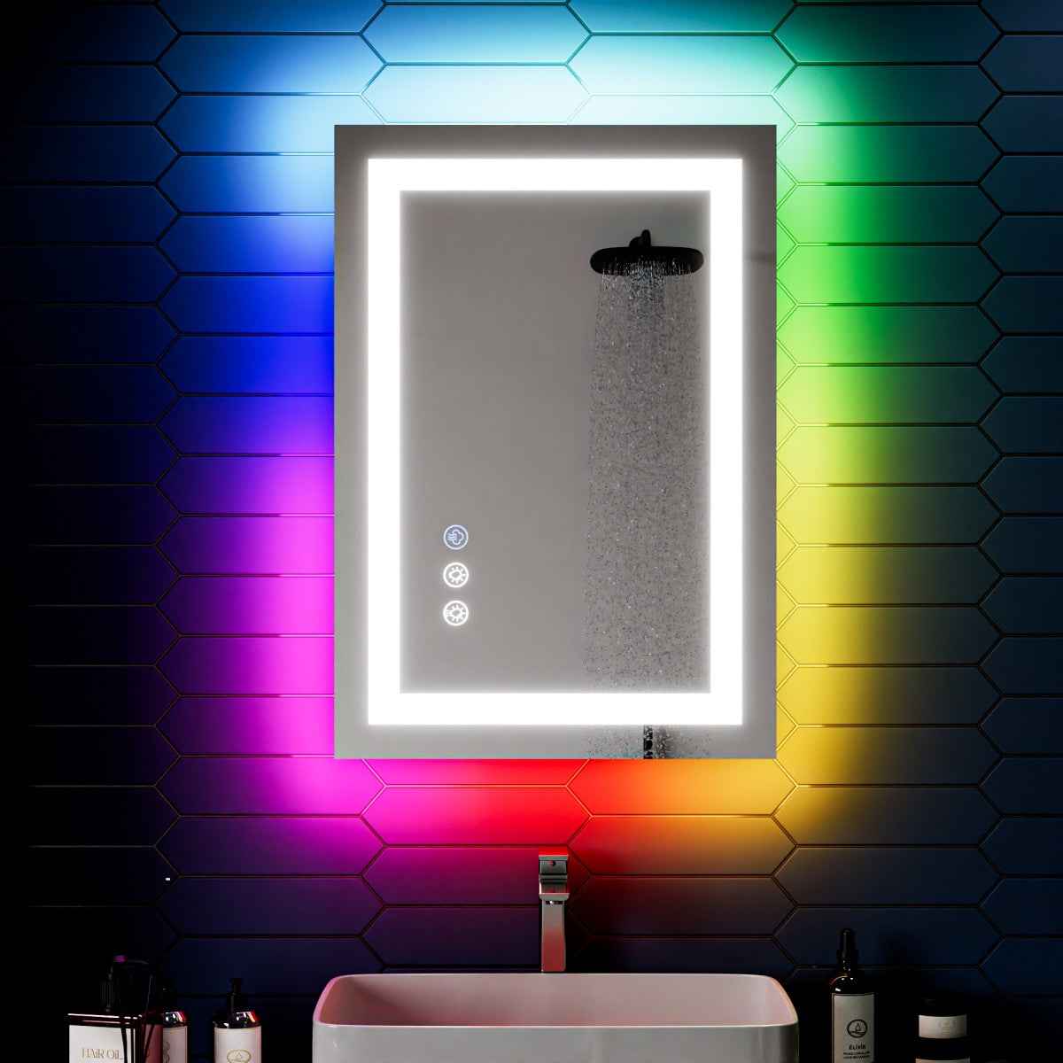 DYLUX 20"x 28"RGB Smart LED Bathroom Mirror–Color Changing Backlit Mirror with Anti-Fog & Dimmable Touch Control