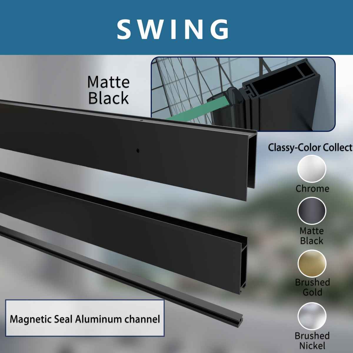 Classy 36-38" W x 72" H Pivot Semi-Frameless Glass Shower Door in Black